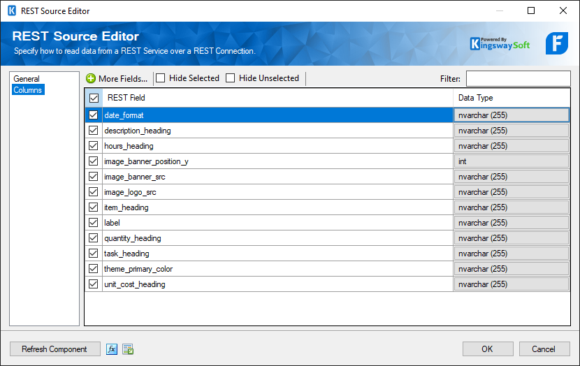 SSIS FreshBooks REST Source - Columns